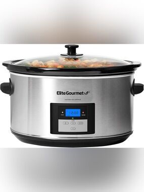 8.5 Quart Programmable Slow Cooker - Black and Stainless Steel.